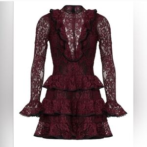 Alexis Tracy Maroon Lace Mini Dress Long Sleeve Tiered Size Small